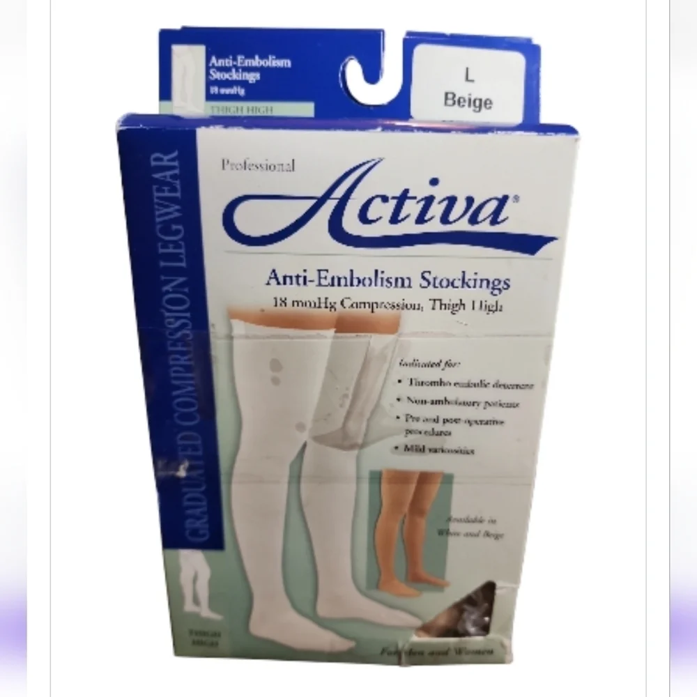 Activa Anti-Embolism 18 mmHg Compression Thigh High Stockings Beige Large 1 Pair